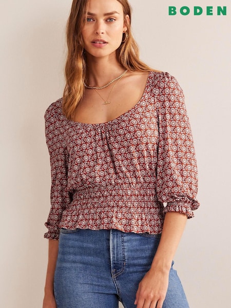 Boden Red Smocked Scoop-Neck Jersey Top (310334) | € 19