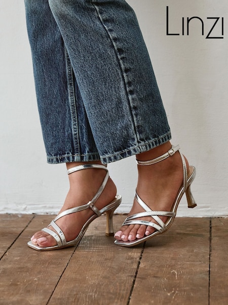 Silber - Linzi Cassie Riemchensandalen mit Absatz in weiter Passform