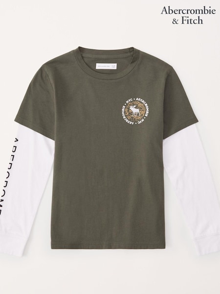 Grün - Abercrombie & Fitch Graphic Layered Long Sleeved Top (311166) | 15 €