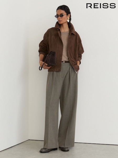 אפור כהה - Reiss Katya Pleated Wide-leg Trousers