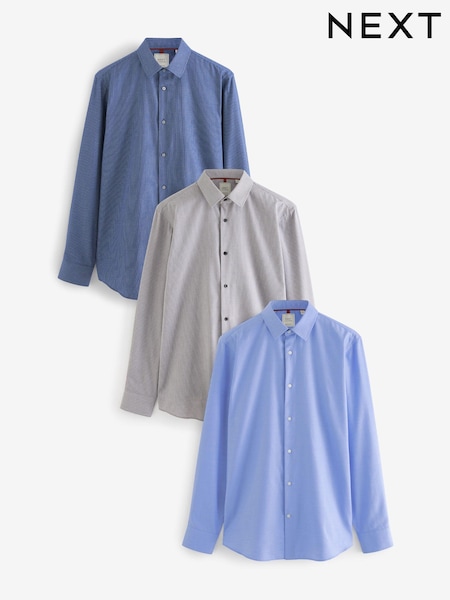 Blue/Grey Textured Regular Fit Easy Care Single Cuff Shirts 3 Pack (311570) | €30