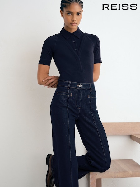 Dark Blue - Reiss Claude Pintuck-detail Flared Jeans
