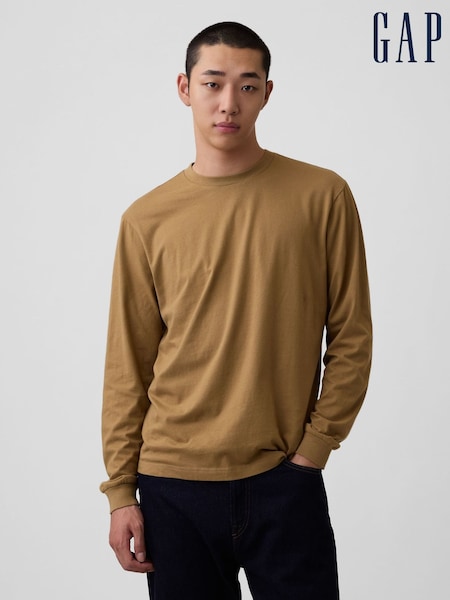 Tan Brown - Regular Gap Long Sleeve T-shirt
