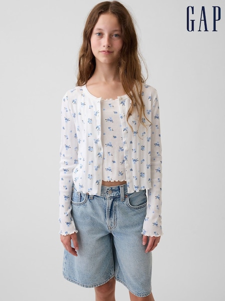 Blue Floral - Gap Pointelle Rib Cardigan (4-13yrs)