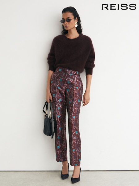 Purple - Reiss Zayla Jacquard Tapered Trousers