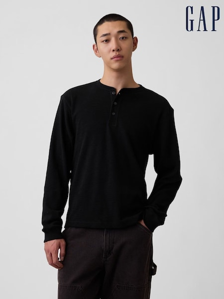 Negru - Regular Gap Relaxed Henley T-shirt