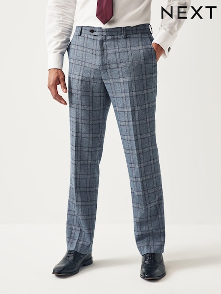 Blue Regular Fit Trimmed Check Suit Trousers (311831) | AED87