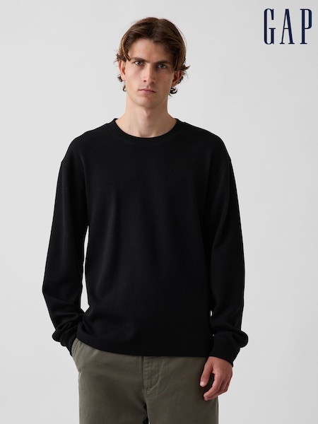 Black - Regular Gap Relaxed Waffle Knit Long Sleeve T-shirt