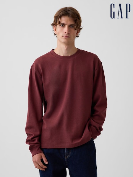 Burgundy Red - Regular Gap Relaxed Waffle Long Sleeve T-shirt