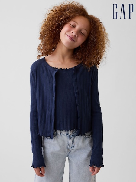 Navy - Gap Pointelle Rib Cardigan (4-13yrs)