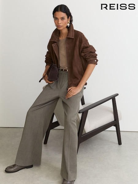 אפור כהה - Reiss Katya Pleated Wide-leg Trousers
