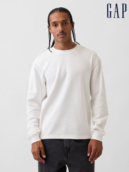 Bílá - Regular Gap Relaxed Waffle Long Sleeve T-shirt