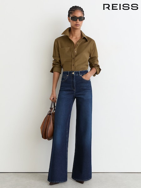Dark Blue - Reiss Jas Cotton-modal Wide-leg Jeans