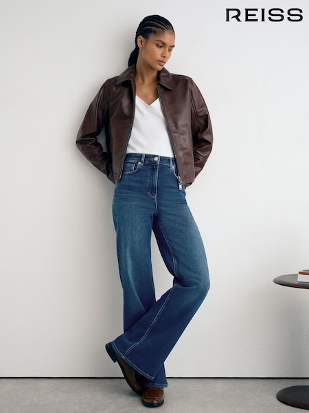 Mid Blue - Reiss Jas Cotton-modal Wide-leg Jeans