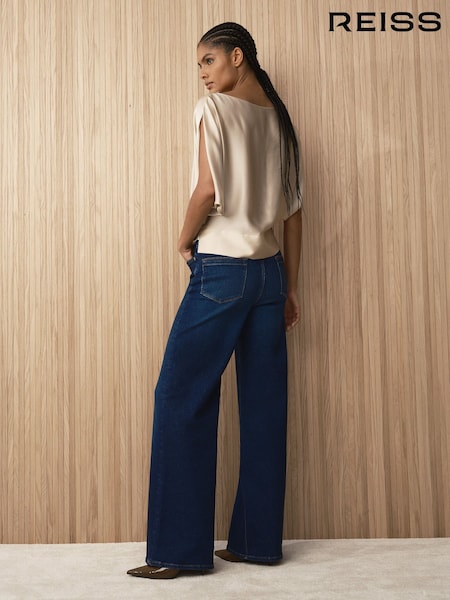 Dark Blue - Reiss Jas Cotton-modal Wide-leg Jeans