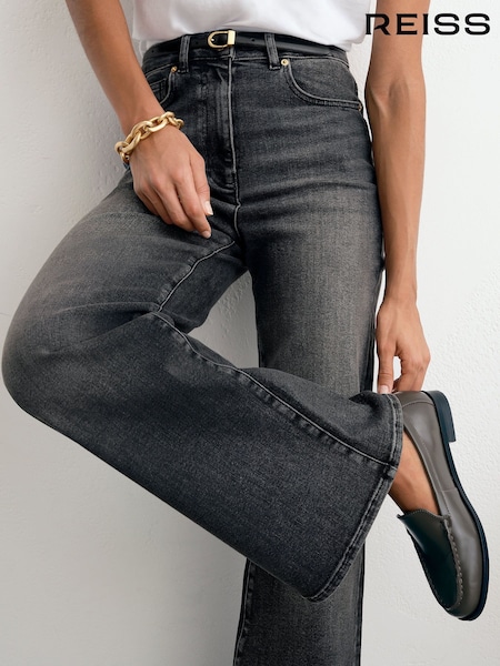 Plautos pilkos spalvos - Reiss Jas Cotton-modal Wide-leg Jeans