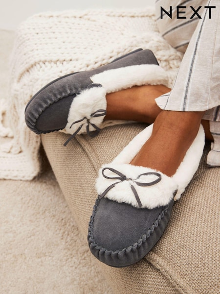 Grey Suede Moccasin Slippers (312519) | $35