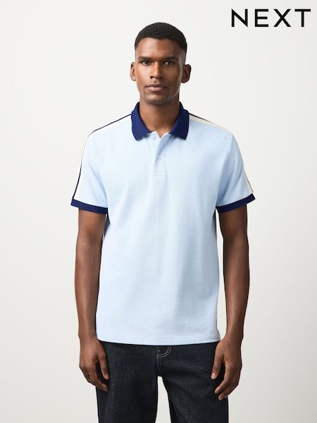 Blue - Regular Overarm Stripe Pique Polo Shirt