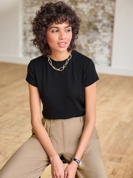 Black Soft Touch Ribbed Short Sleeve T-Shirt with TENCEL™ Lyocell (312596) | 47 QAR