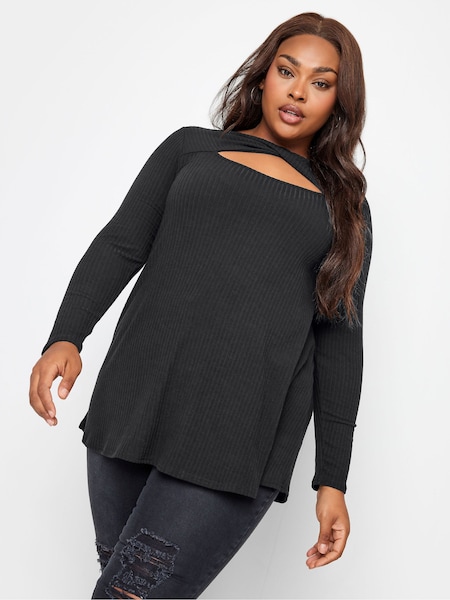 Black - Yours Curve Twist Front Rib Swing Top (312630) | 100 LEI