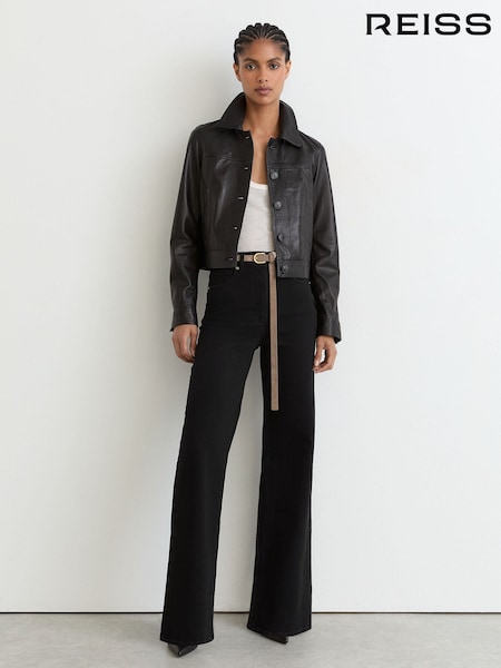 Negro - Reiss Jas Cotton-modal Wide-leg Jeans