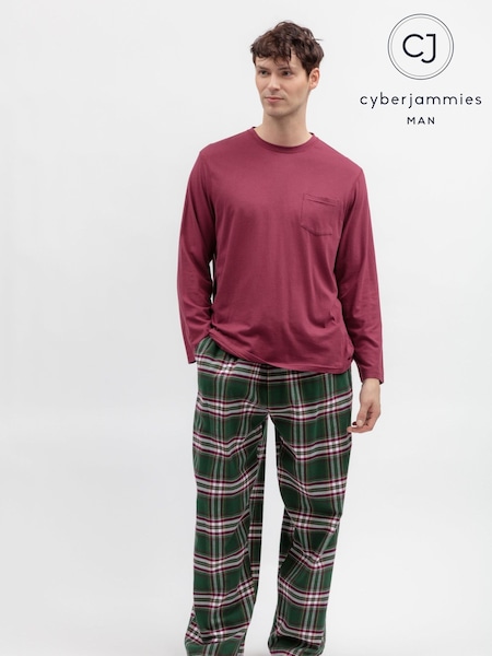 أحمر - Regular Cyberjammies Jersey Top & Check Pyjamas Set