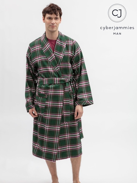 Green - Regular Cyberjammies Check Long Dressing Gown