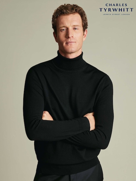 Black - Regular Charles Tyrwhitt Pure Merino Roll Neck Jumper