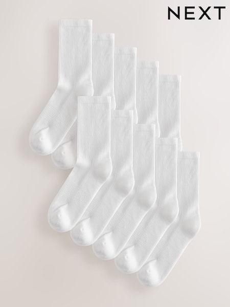 White - Cushion Sole Ribbed Sport Ankle Socks 10 Pack With Arch Support