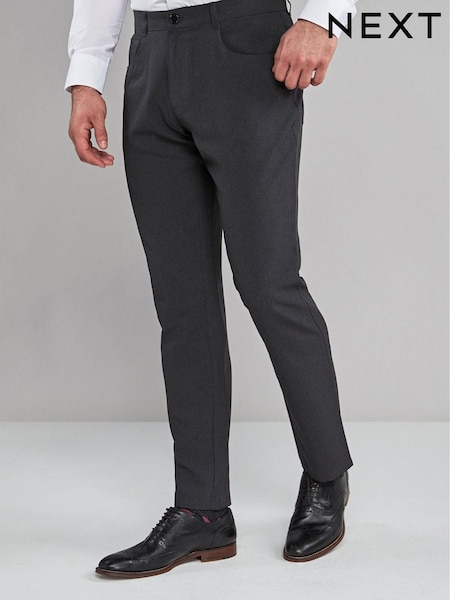 Charcoal Grey Jean Style Machine Washable Plain Front Formal Trousers (313271) | €11