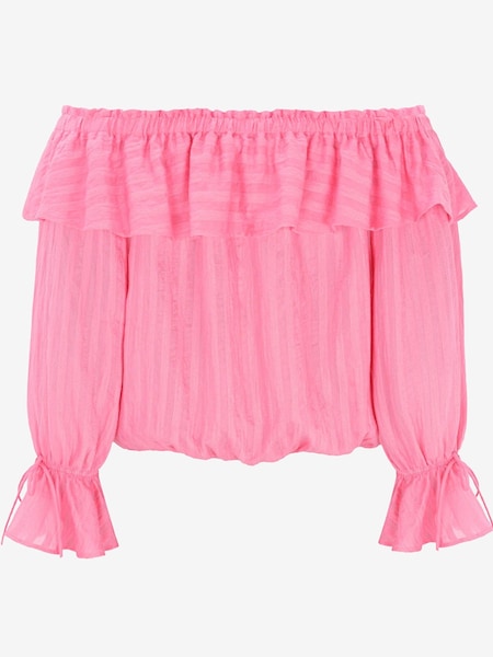 Mint Velvet Pink Texture Stripe Bardot Top (313474) | €50