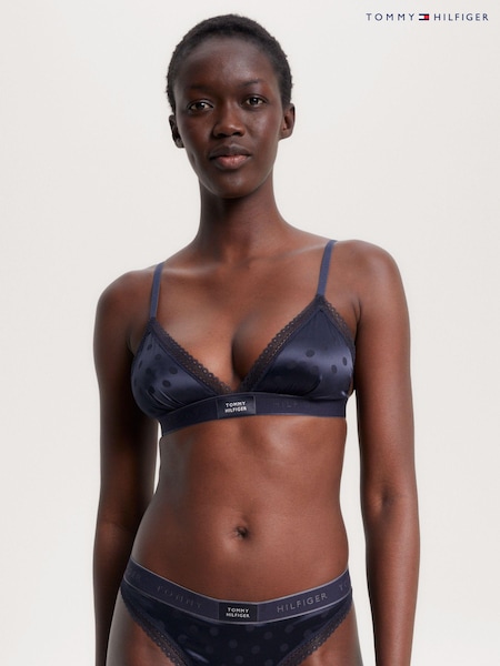 Tommy Hilfiger Blue Logo Lace Satin Bralette (313662) | 101 QAR