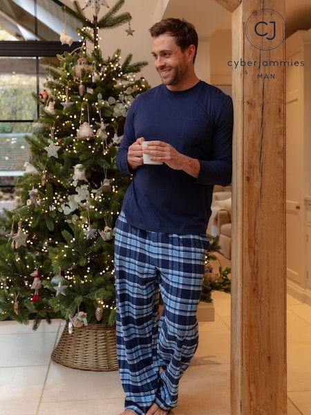 Sininen - Regular Cyberjammies Jersey Top & Check Pyjamas Set