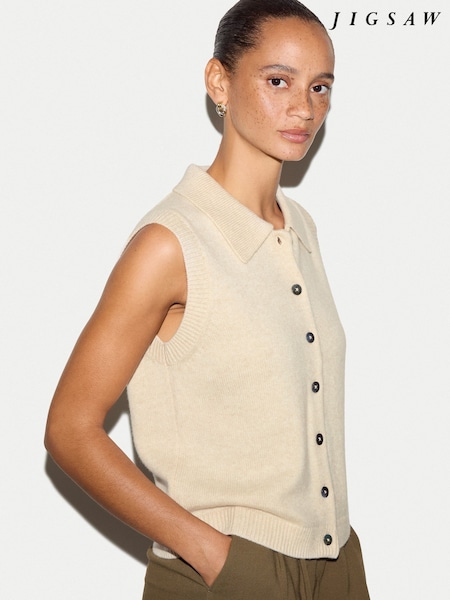 Cream - Jigsaw Compact Wool Collar Waistcoat