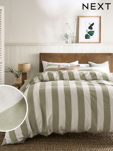 Green/White Stripe Duvet Cover and Pillowcase Set (314497) | $20 - $43