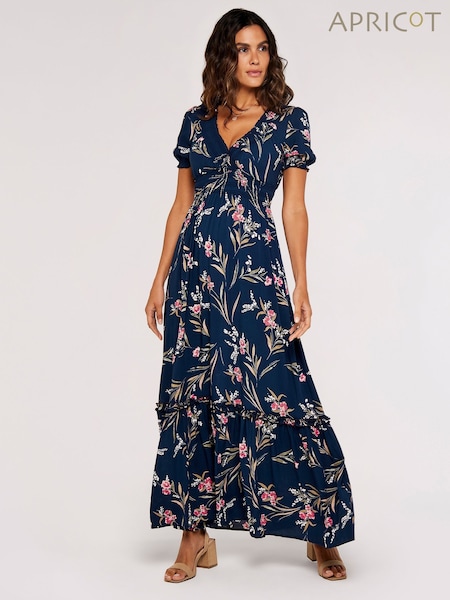 Apricot Blue Multi Watercolour Floral Smock Maxi Dress (314502) | €60