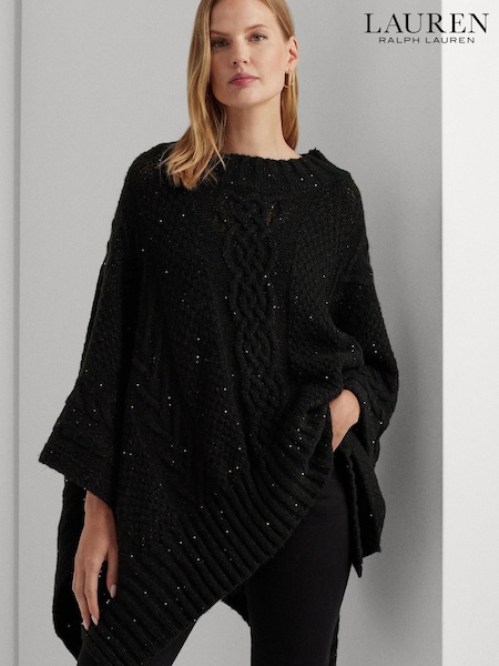 Noir - Poncho Lauren Ralph Lauren Mockneck gris en maille torsadée (314515) | € 46