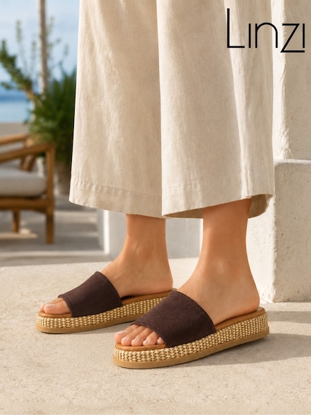 Brown - Linzi Stay Raffia Flatform Mule Sandals