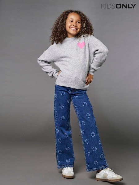 Blå - Only Kids Juicy Regular Waist Flared Smiley Jeans With Comfort Stretch