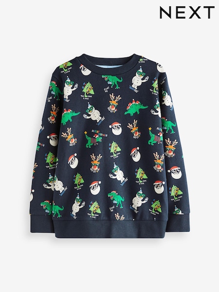Navy Blue All Over Print Christmas Sweatshirt (3-16yrs) (314556) | €14 - €19