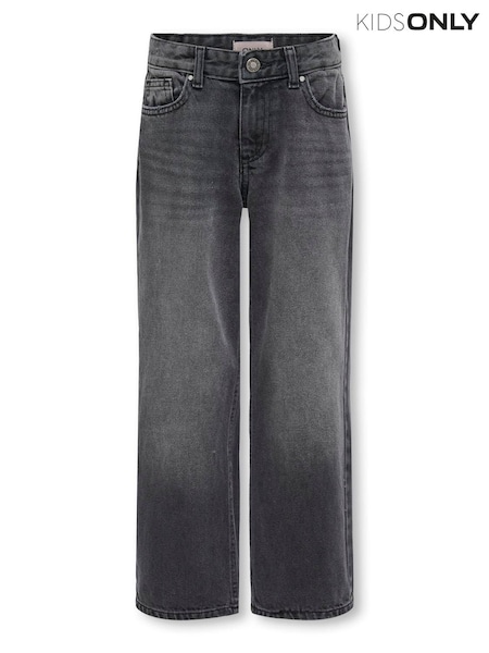Grey - Only Kids Ella Mid Waist Wide Leg Jeans With Adjustable Waist
