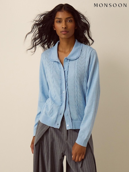 Blue - Monsoon Carey Cable Knit Cardigan