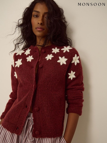 Rouge - Monsoon Erin Floral Embroidered Cardigan