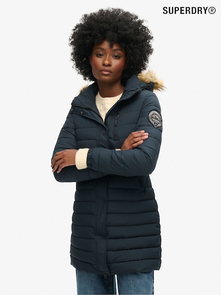 Superdry Blue Fuji Hooded Mid Length Puffer Jacket (314652) | €167