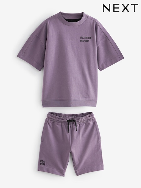 Purple 100% Cotton Midweight Shorts Sleeves Crew T-Shirt and Shorts Set (3-16yrs) (314659) | €11 - €17