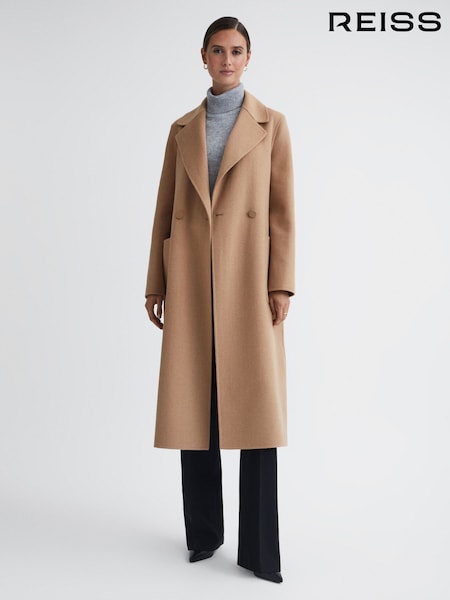 Reiss Camel Lucia Long Wool Blend Blindseam Coat (314852) | €495