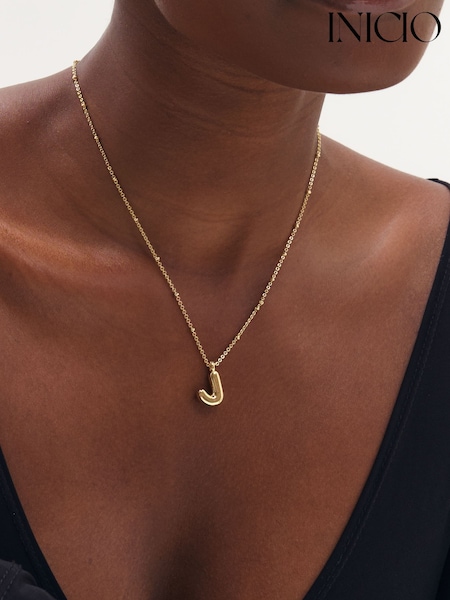 Gold Tone - Inicio Bubble Initial Necklace J