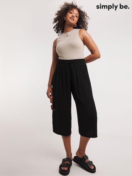 Simply Be Crinkle Tie Waist Wide Leg Black Culottes (315021) | €15.50