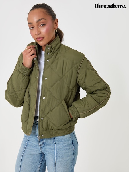 Green - Threadbare Quilted Funnel Neck Bomber Jacket