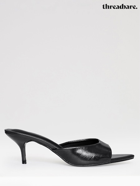 Black - Threadbare Open Toe Kitten Heel Sandals